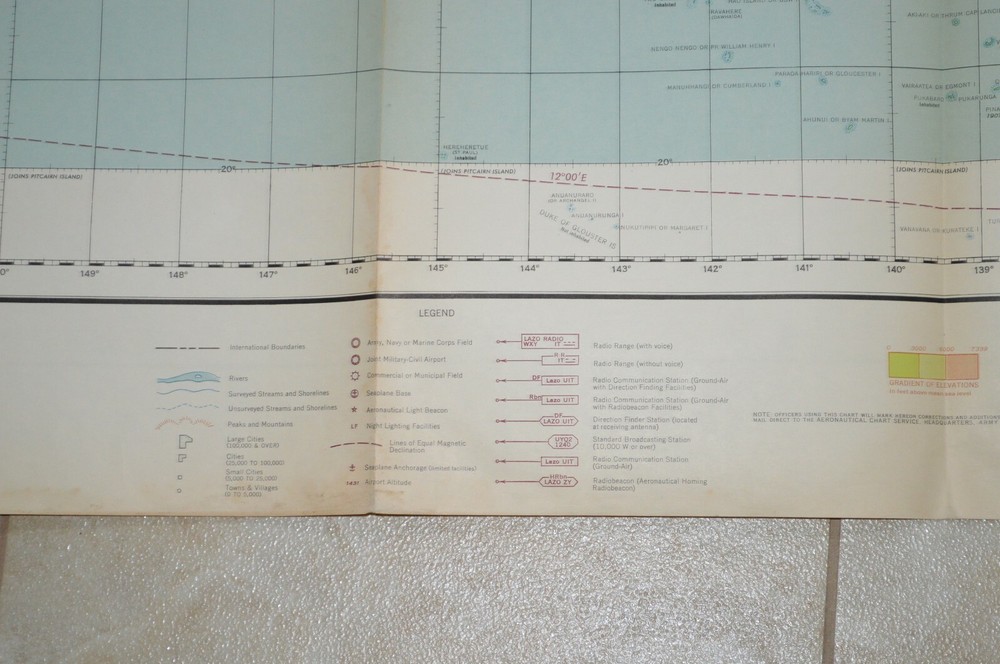 1944 Army WWII Long Range Air Navigation Chart Topographic Map Tuamotu