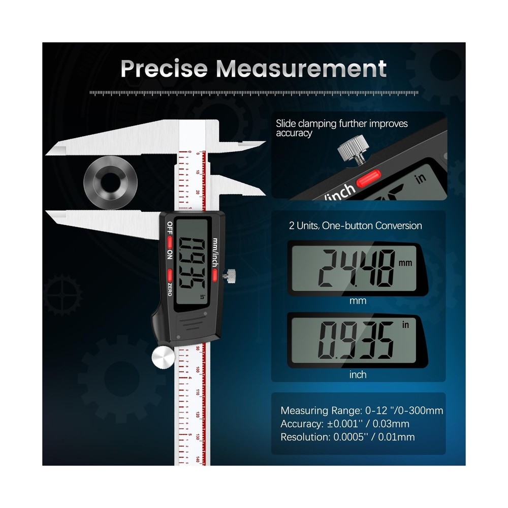 Housolution Digital Caliper 12 Inch, Caliper Measuring Tool with Large LCD Sc...