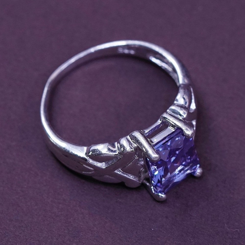 Size 7.5, Sterling silver statement ring, 925 with square amethyst stone