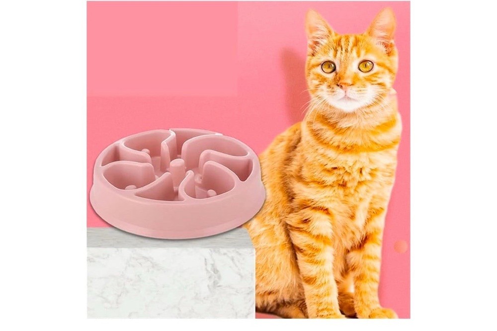 Pet Slow Down Feeding Dish, 8" Pink
