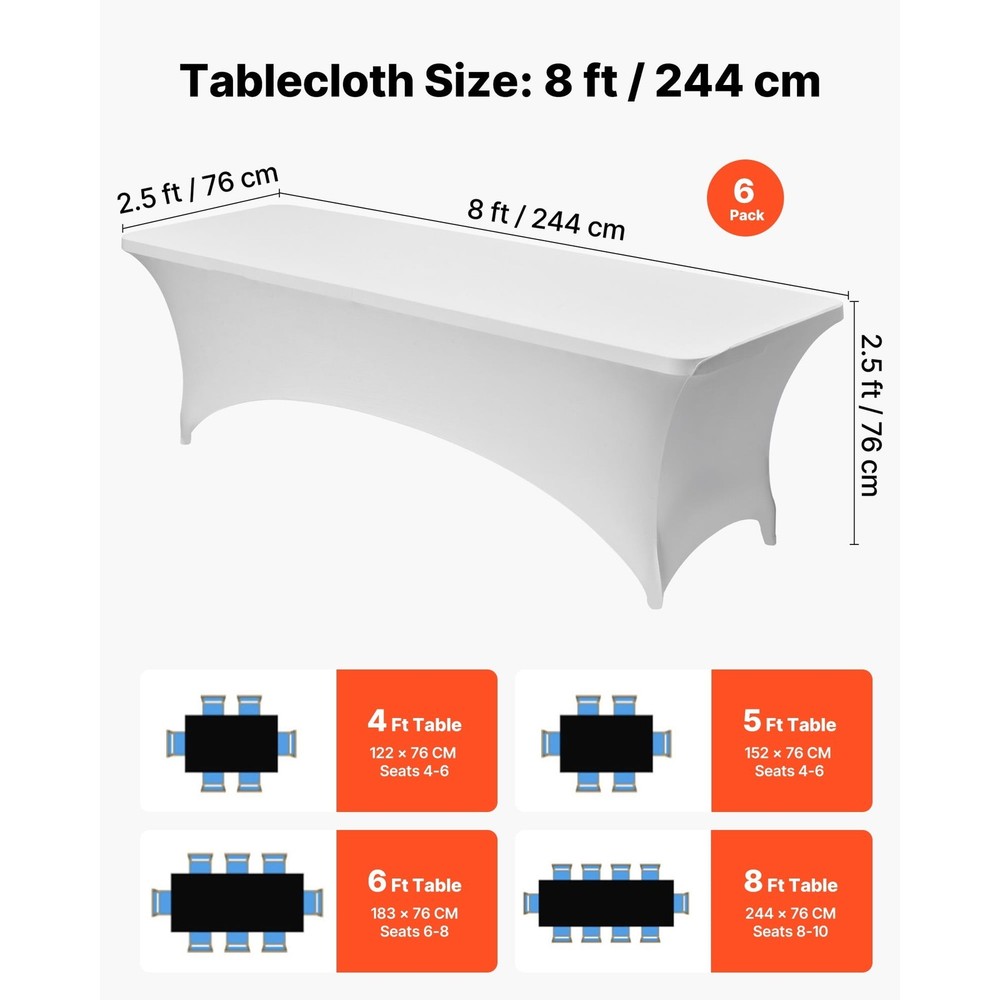 6 Pack Stretchable Table Covers 8FT Rectangular Tables Wrinkle-Resistant &