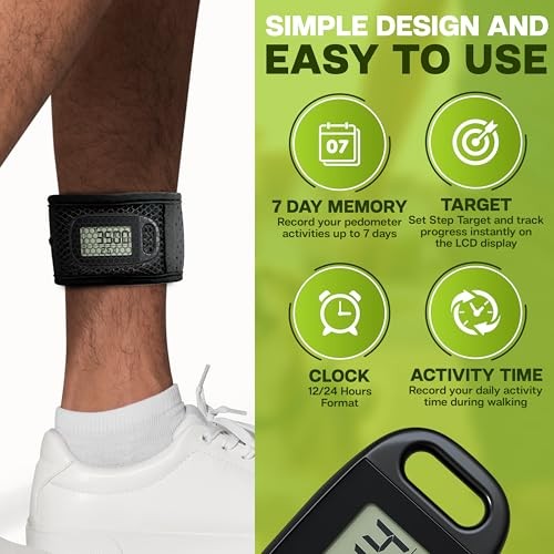 Ankle Pedometer Step Counter for Walking - Distance Counter - Activity Tracker