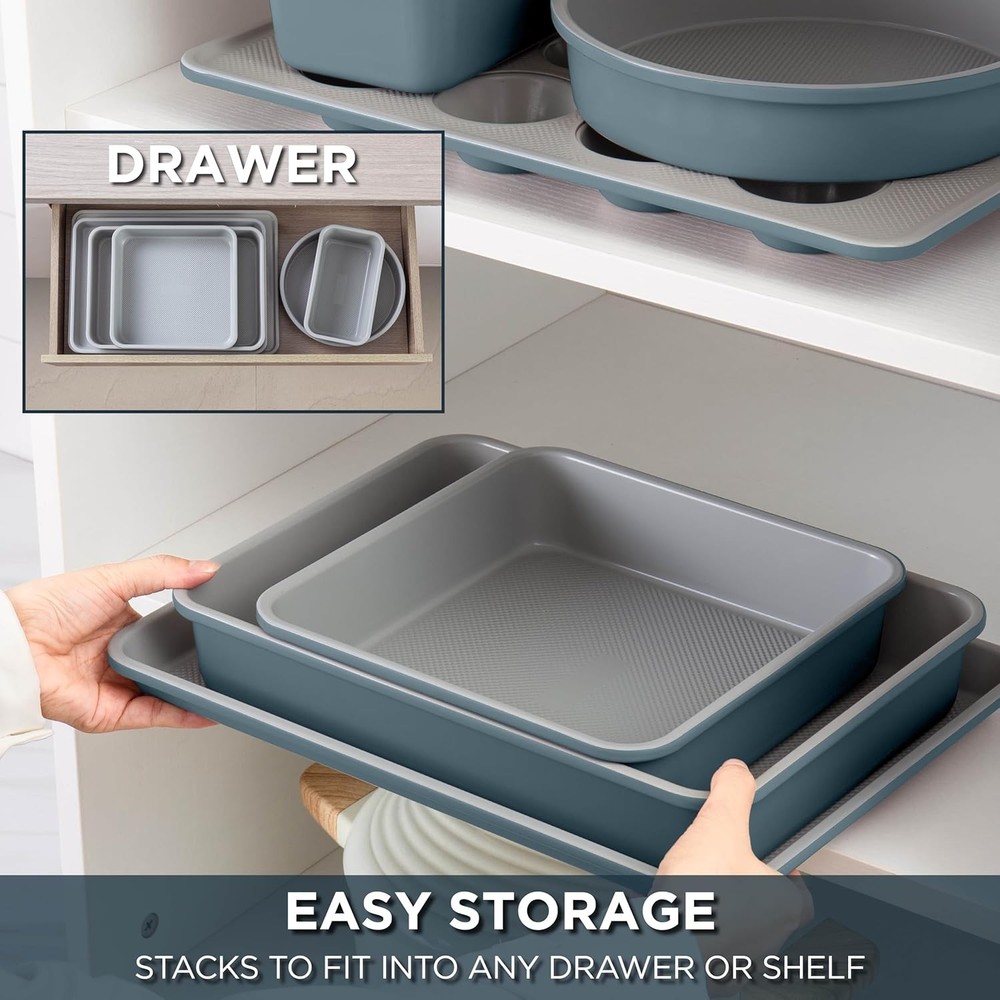 Nonstick Stackable Bakeware Set Durable Easy Release Baking Set Navy 6 Pcs