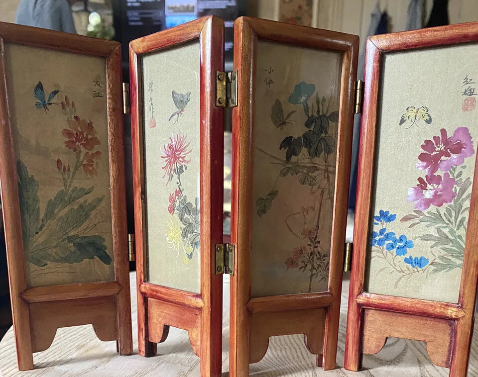 Vintage Chinese Folding Tea Screen Signed And Stamped