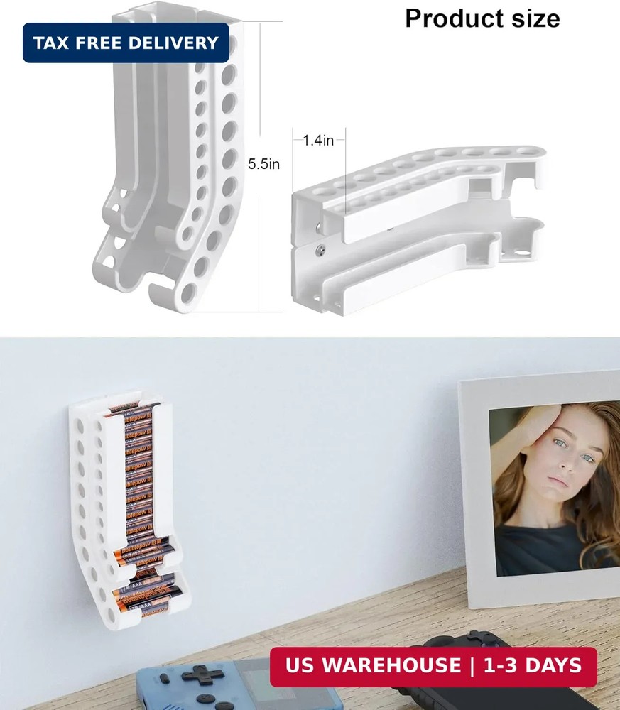 Battery Holder Storage Organizer AA & AAA Battery Caddy Wall Mount Battery Conta