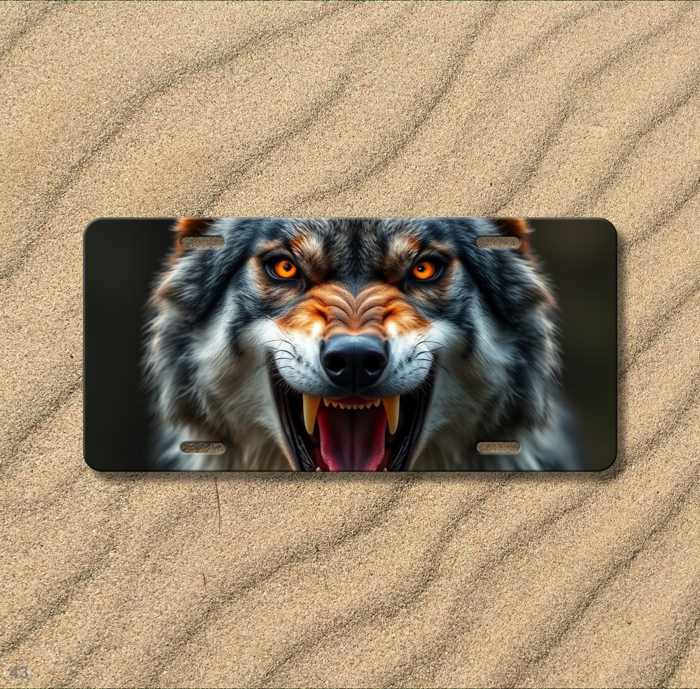 Snarling Wolf License Plate Snarling Design Customizable Car Tag Gift Idea