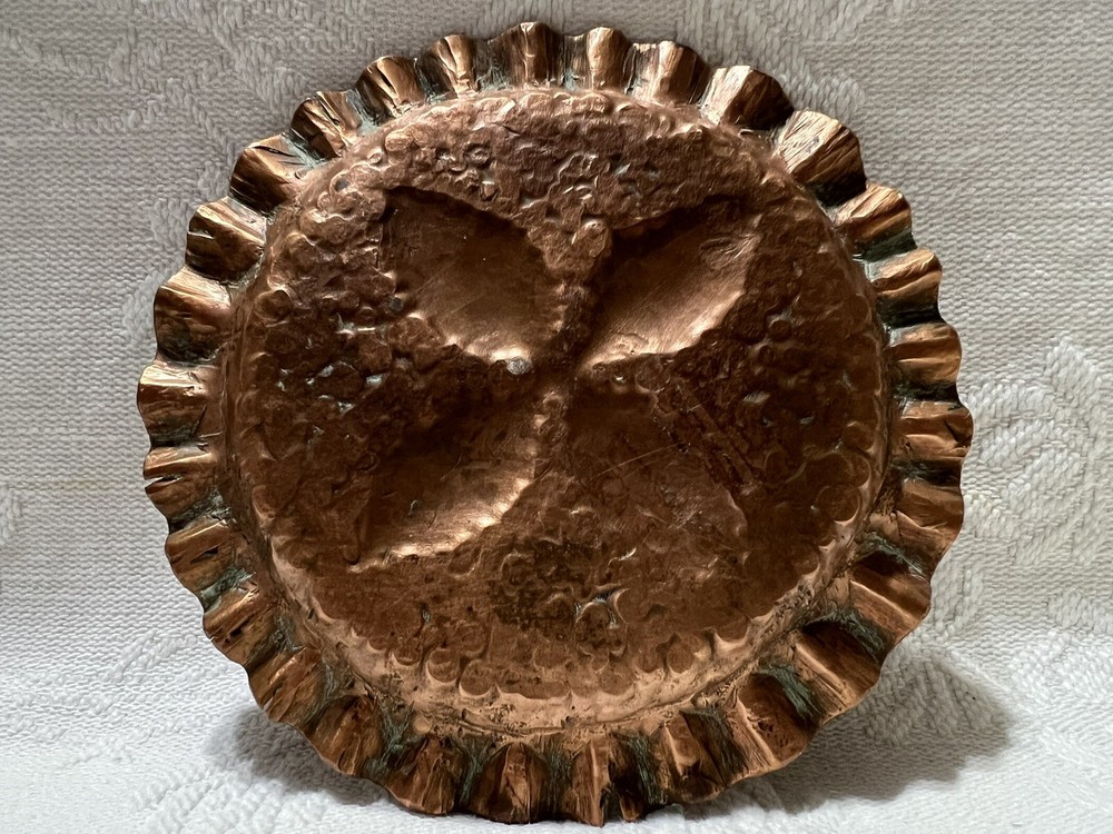 Ornate Fluted Heavy Copper 4.25” Decorative Plate/Ashtray