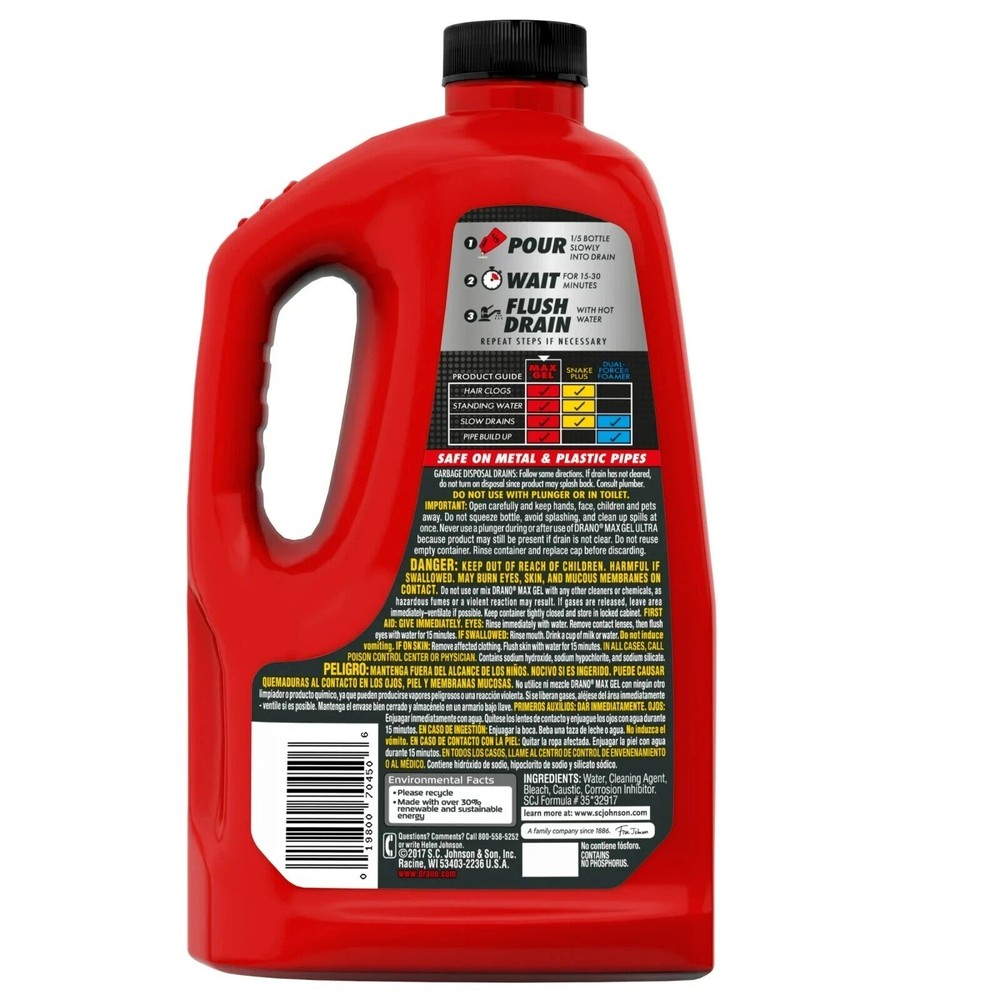 Drano Max Gel Drain Clog Remover, 160 Ounces, 2 Count