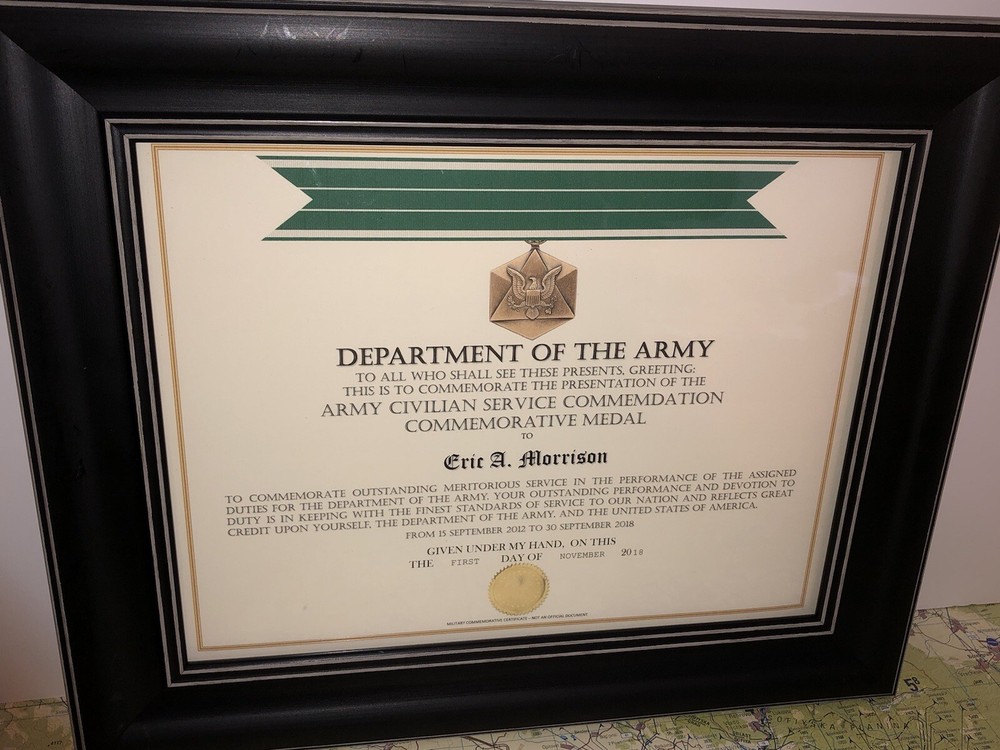 ARMY CIVILIAN SERVICE COMMENDATION COMMEMORATIVE MEDAL CERTIFICATE ~ Type-1