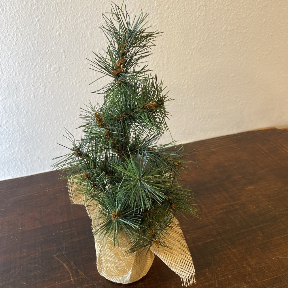Approx 11” Christmas Tree With Burlap Bag Weighted Bottom Tabletop Tree