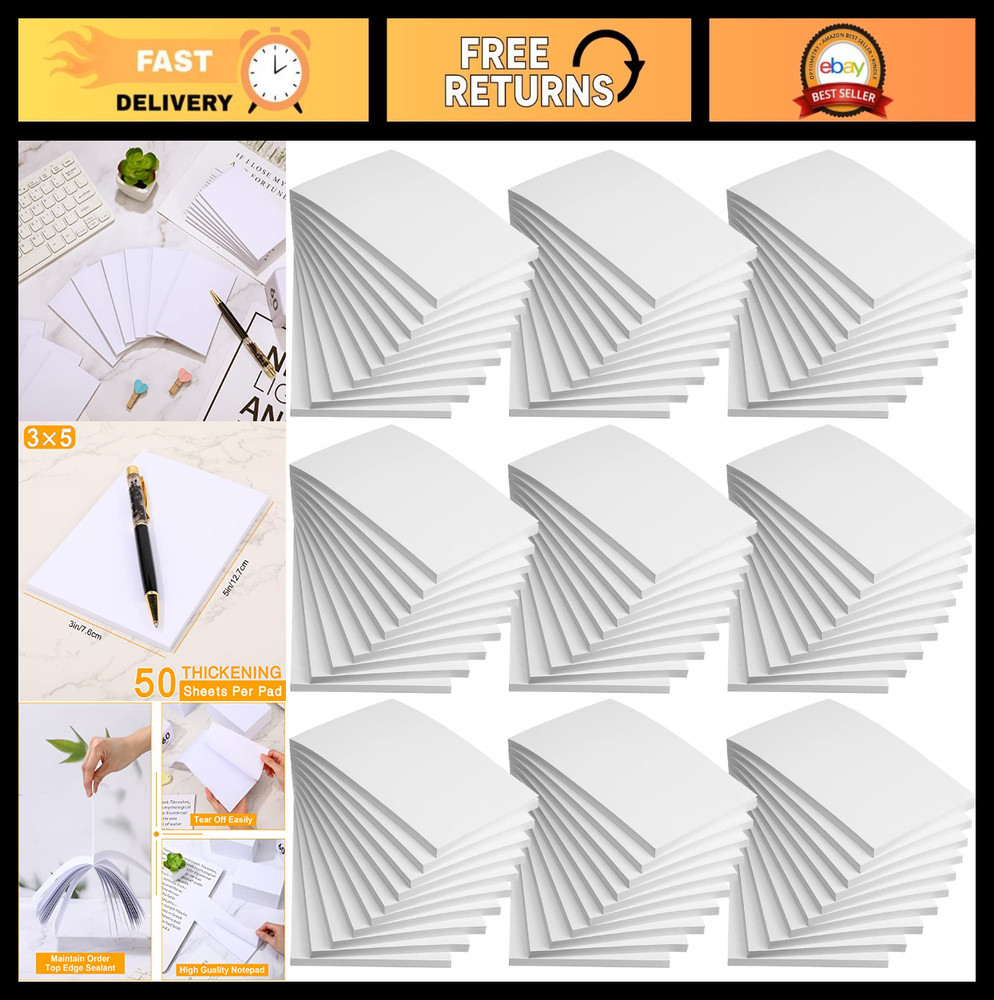 60 Pack Blank Memo Pads 3x5 Inch - White Writing Notepad for Grocery Lists, Note