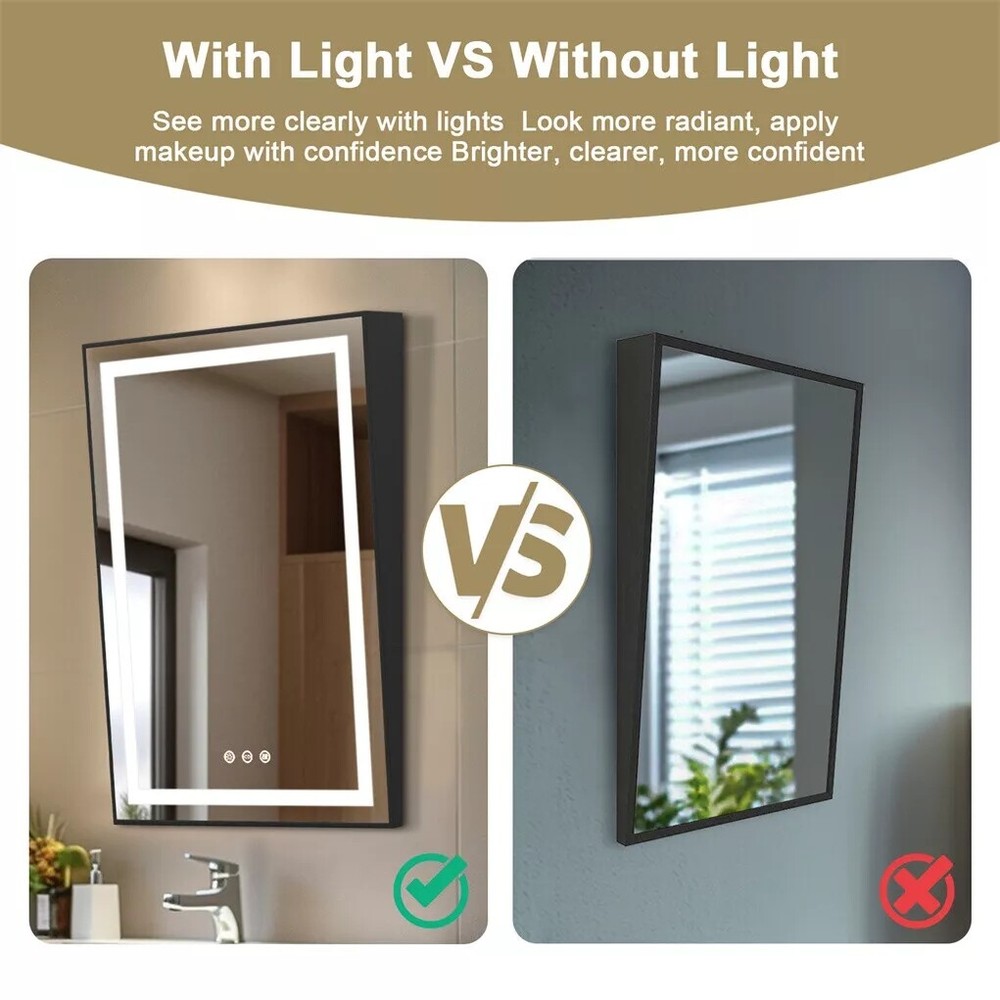 LED Illuminated Bathroom ADA Fixed Mirror with Tilt Frame Vanity 3 Colors Mirror