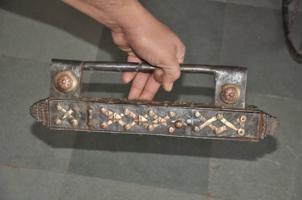 Vintage Iron Brass Fitted Big Long Solid Handcrafted Strip System Padlock