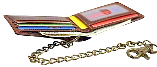 Men's Genuine Hunter Leather Biker Long Chain Wallet with RFID Blocking Bifold