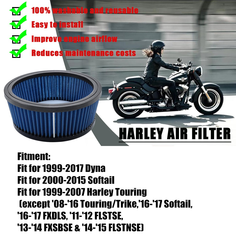 For Harley Davidson Dyna Softail Touring Blue Air Filter Cleaner Element Intake