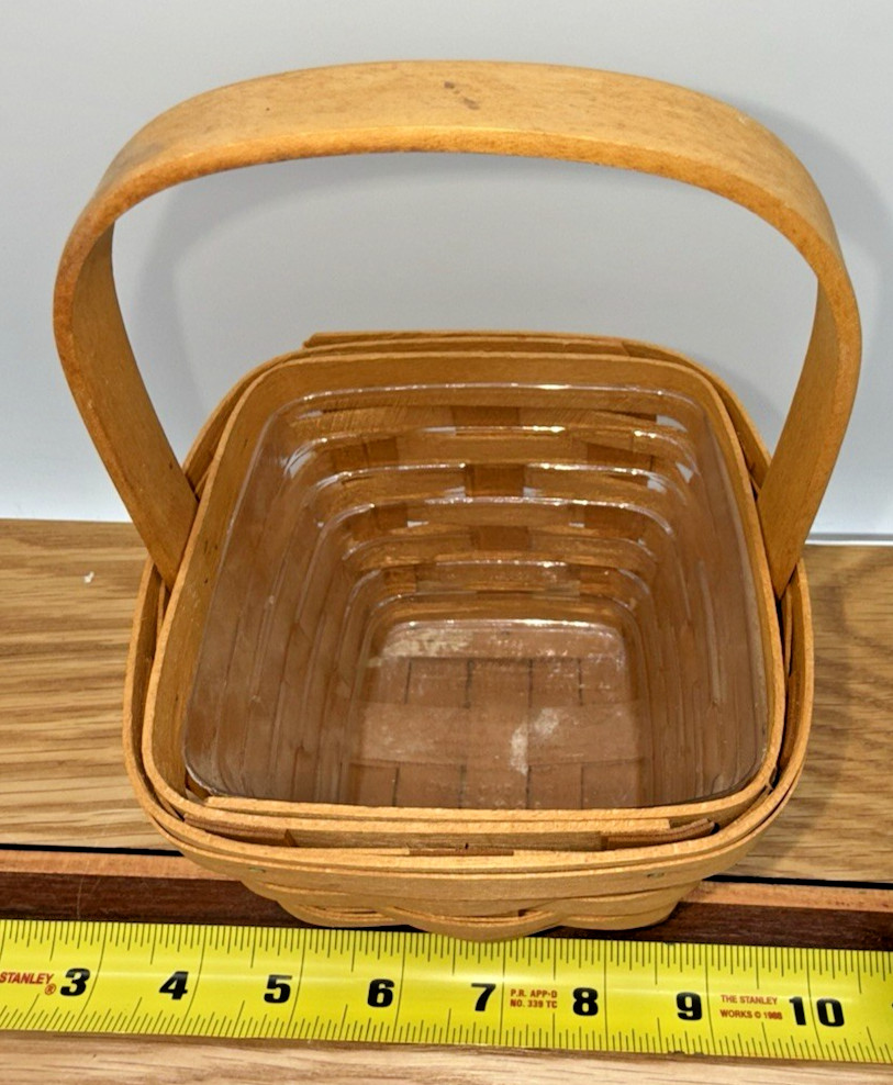 Longaberger Small Square Basket w/ Protector – Fixed Handle, Signed, Handwoven