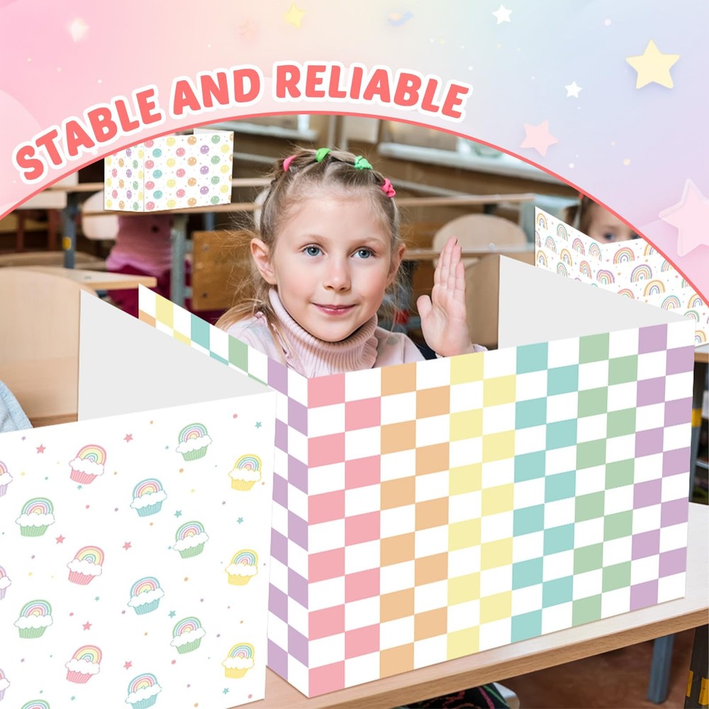 30 Pack Desk Dividers Students Rainbow Privacy Folder Waterproof Testing Boards