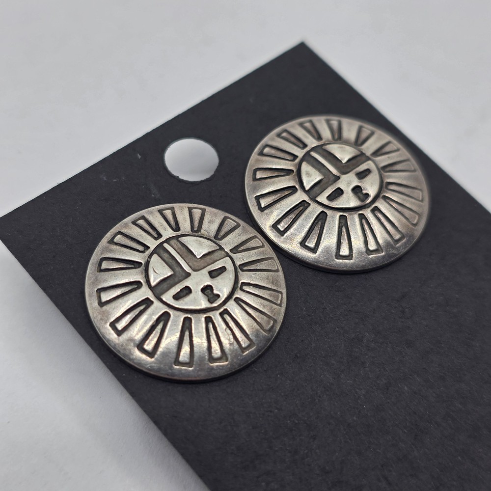 Native American Sterling Silver Sunface Overlay Post Back Earrings