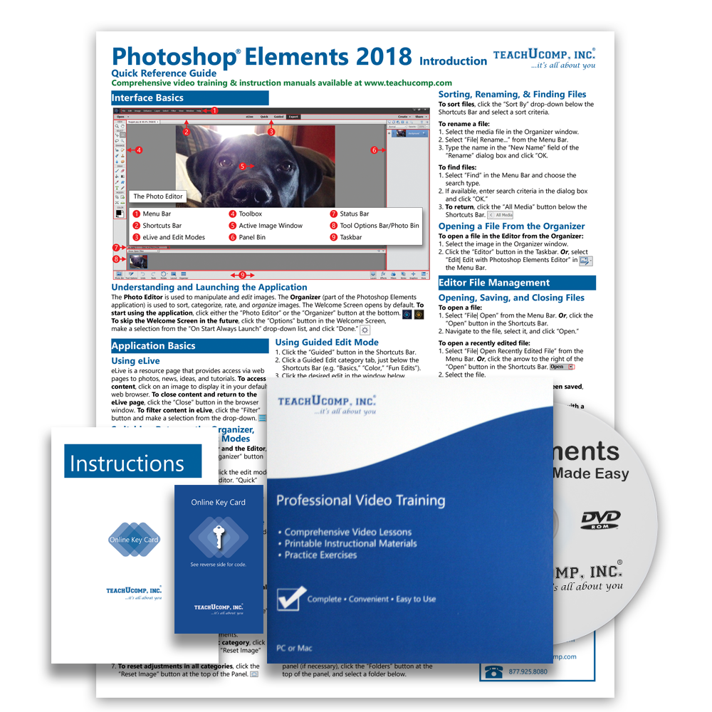 New PHOTOSHOP ELEMENTS 2018 DELUXE Training Tutorial & Quick Reference Guide
