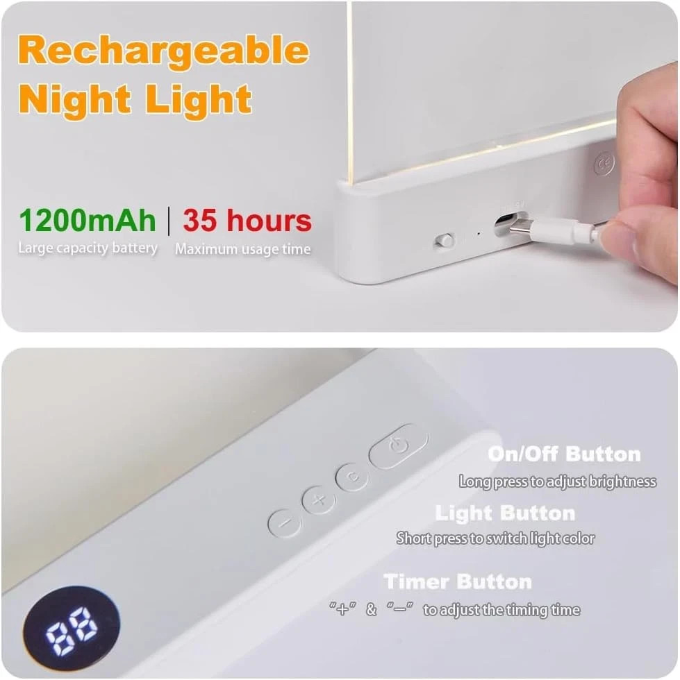 Book Light, Rechargeable Clear LED Flat Reading Light with 3 Colors Timer, D...