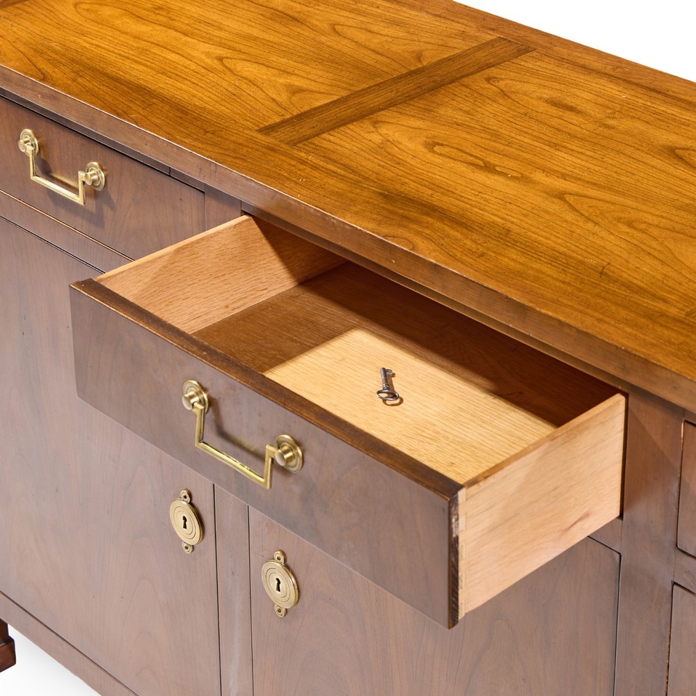 Baker Walnut and Brass Buffet Credenza