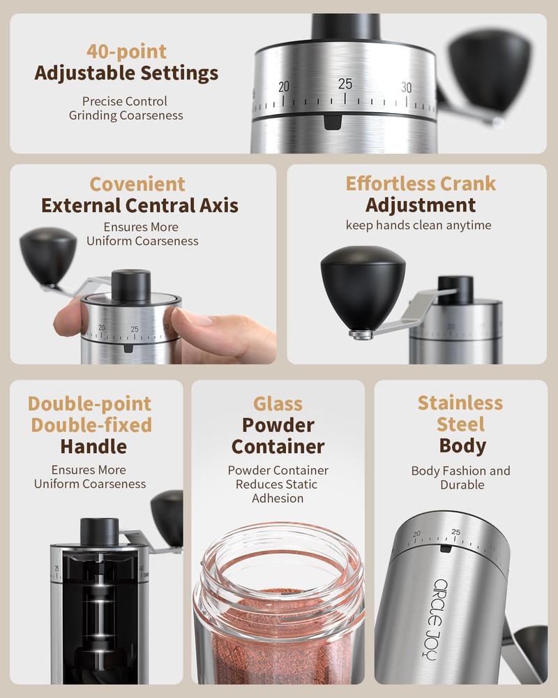 Manual Coffee Grinder with 40 External Adjustable Settings and Ceramic Conical B