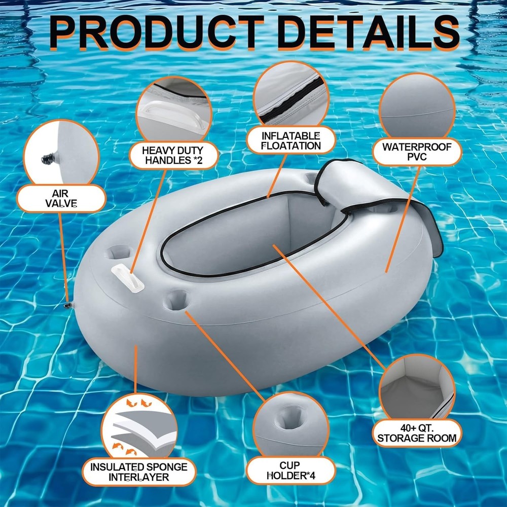 2 Pack Floating Coolers River Inflatable Cooler 40 Qt River Cooler Float W/ Lid