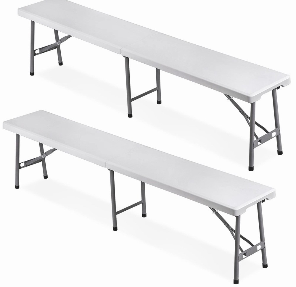 6ft Plastic Folding Bench 2 Pack Portable Waterproof Dining Seat w/ Handle White