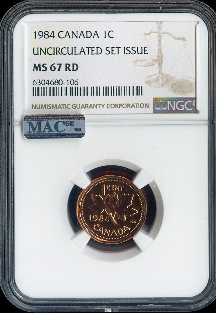 1984 Canada Small Cent NGC MS67 RD MAC - Quality