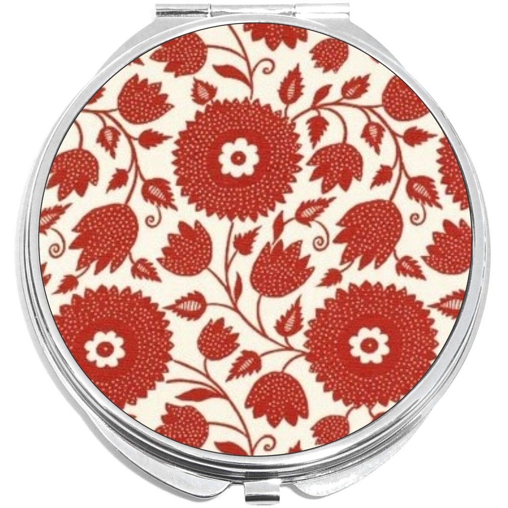 Red Flower Leaf Pattern Compact with Mirrors - Perfect for your Pocket or Purse