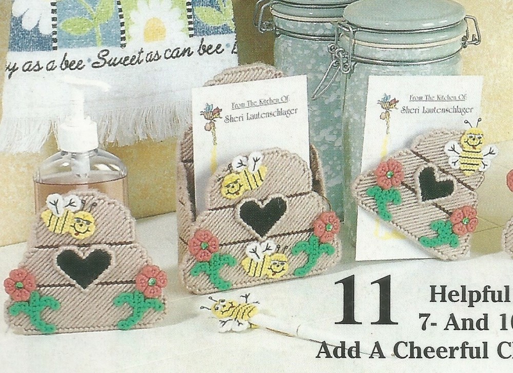 Plastic Canvas Patterns Busy Bee Kitchen Set Note Napkin Holder Towel Hanger E82