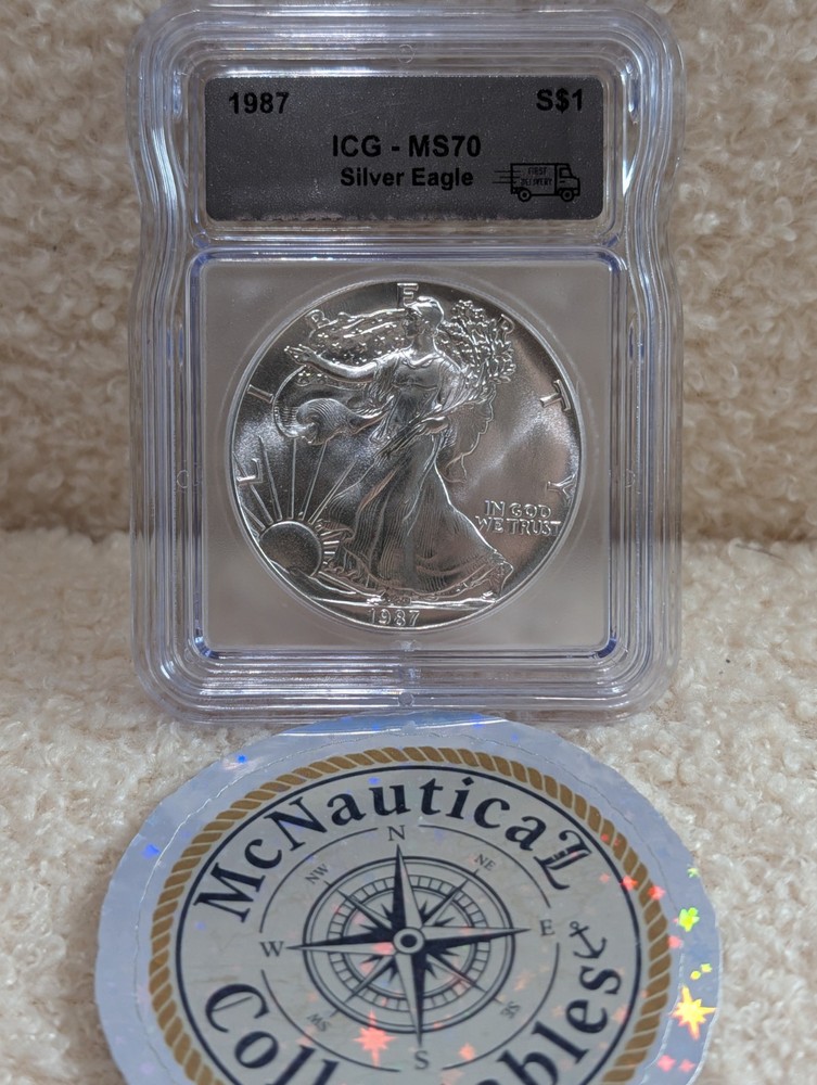 1987 * First Delivery $1 America Silver Eagle * Walking Liberty * ICG MS70