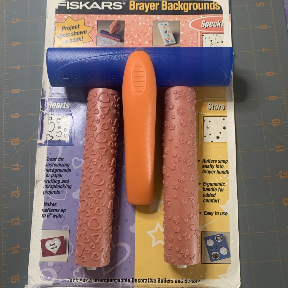 Fiskars Brayer Backgrounds Rollers & Handle Speckle Hearts Stars