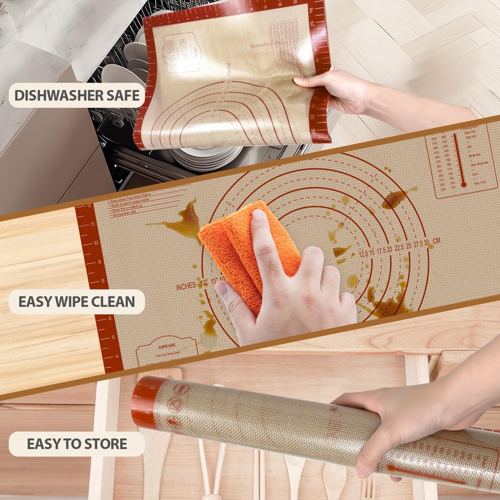 Silicone Baking Mat, 24" x 16" Baking Mat, Pastry Rolling Sourdough Baking Ma...