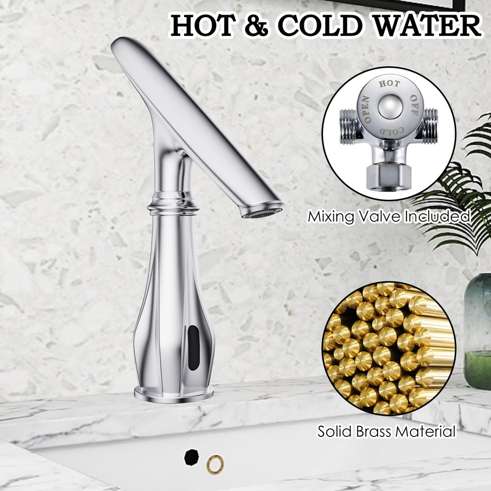 Touchless Bathroom Faucet, Automatic Motion Sensor Chrome Faucet for Bathroom...