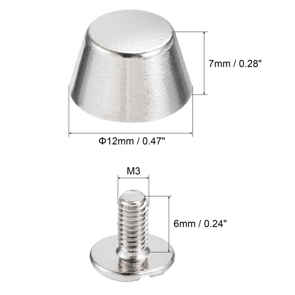 12x7mm Rivet Studs Screw Back Flat Cable Feet Stud Silver Tip 12pcs