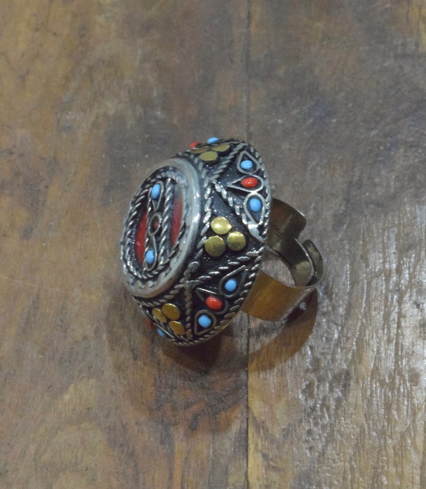 Middle Eastern Silver Kuchi Carnelian Ring Adjustable