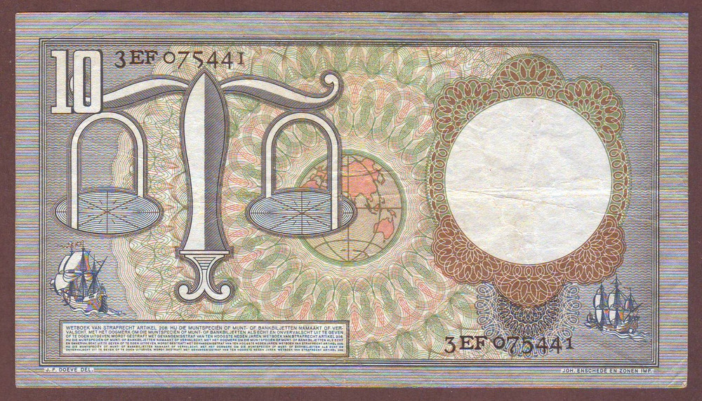 NETHERLANDS 10 Gulden 1953