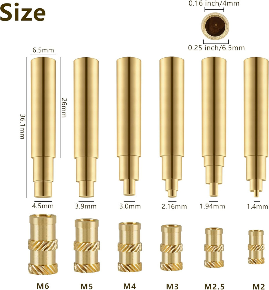 6 Pack Heat Set Insert Tool, Soldering Iron Tips for Thread Inserts M2 / M2.5 /