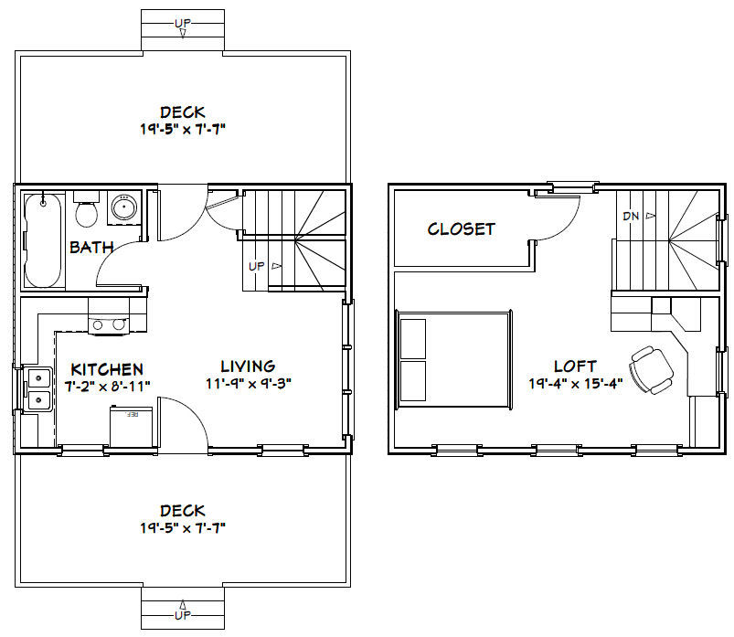 20x16 Tiny House -- 584 sq ft -- PDF Floor Plan -- Model 16