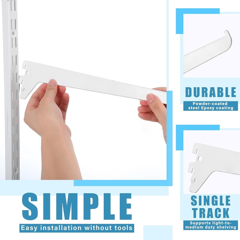 12 Pcs 12 Single Track System Shelf Brackets Shelving Brackets Adjustable ...