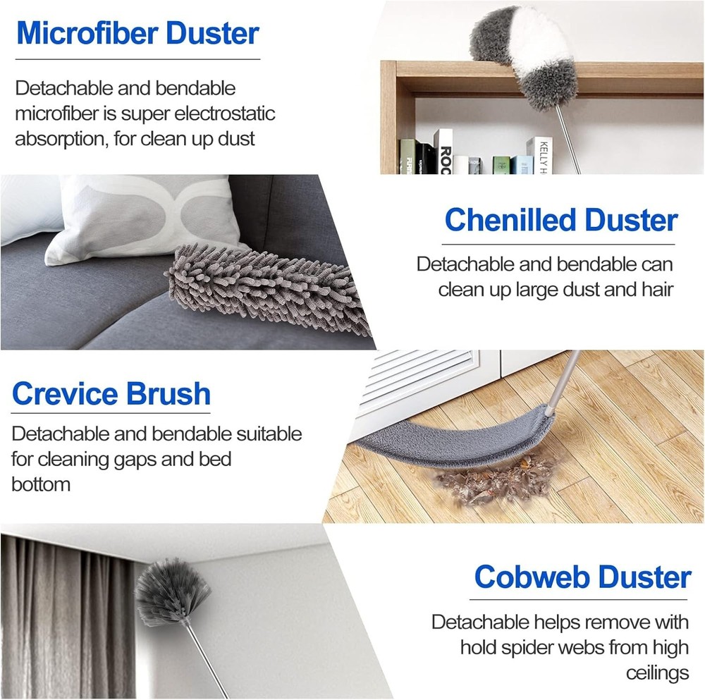Complete 11PCS Microfiber Duster Kit with Extension Pole for Elegant Cleaning