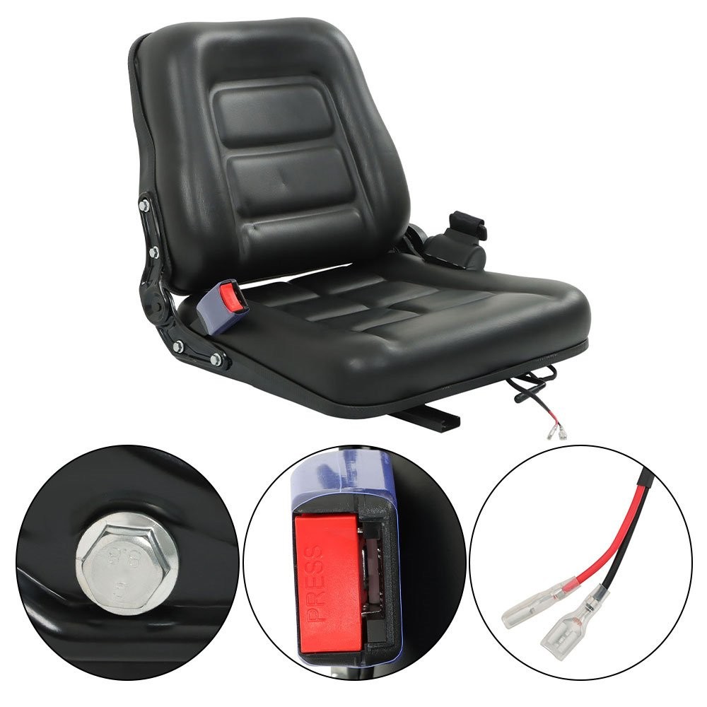 Forklift Seat Fold Down Tractor Seat Adjustable Back & Seatbelt Universal