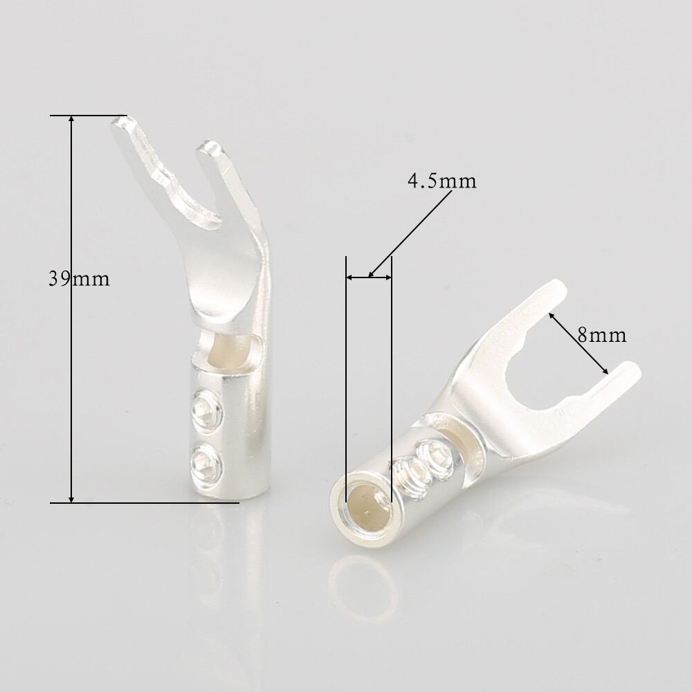 8pcs Pure copper Silver Plated Spade Plug Speaker Cable Wire Connector