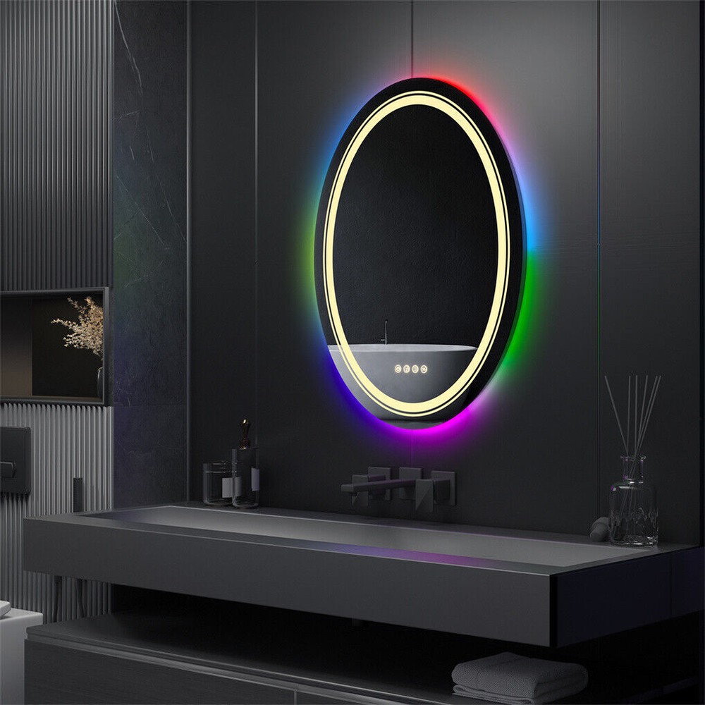 Large Bathroom HD Vanity Mirror RGB Multicolor Backlit+Adjustable Front-Lighted