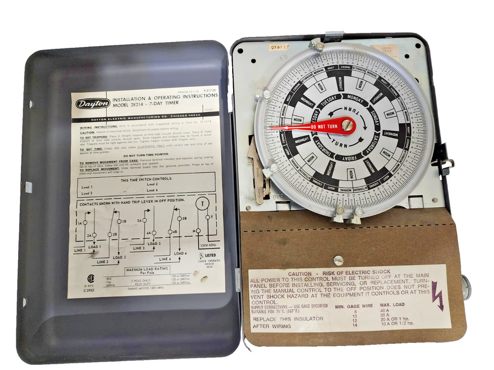 DAYTON Electronic Timer Model 2E214, 7-Day Timer Switch