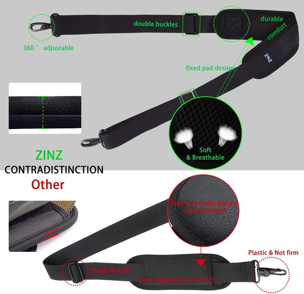 Extra long padded shoulder strap replacement with clasps
