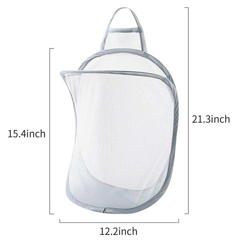 Pop-up Hanging Laundry Hamper Small Mesh Basket 2 Pack Foldable Gray White