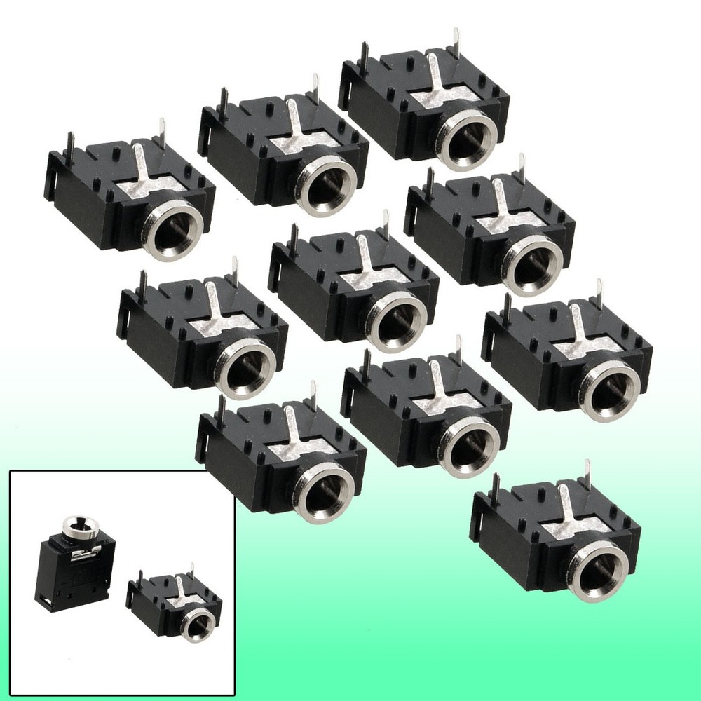 10 Pack 3 Terminal PCB Mount Female 3.5mm Stereo Jack Socket Connector