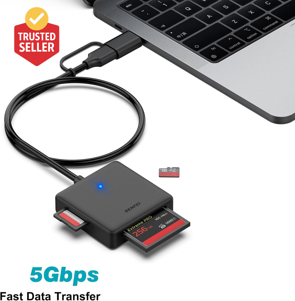 Memory Card Reader, 4In1 USB 3.0 and USB-C to SD Micro SD MS CF Card Reader Ada